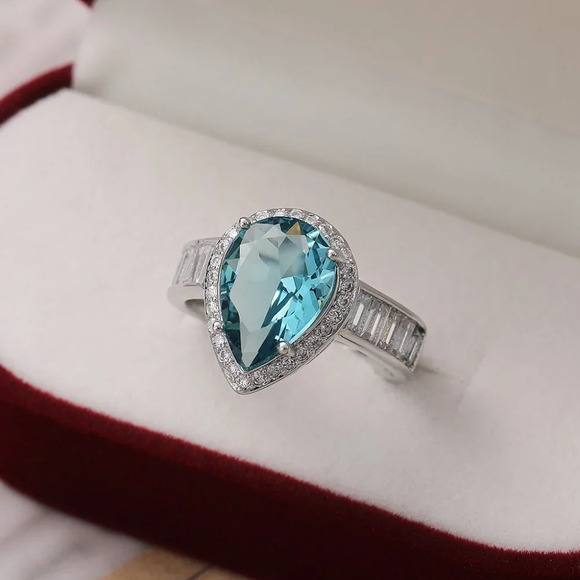 🔥Dainty Sea Blue Water Drop Crystal Pure CZ Silver Pear  display picture 1